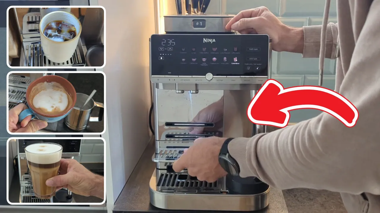 Bedienung des Ninja AutoBarista Pro Kaffeevollautomaten sowie verschiedene zubereitete Kaffeespezialitäten.