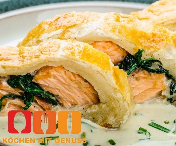 Lachs im Blaetterteig servieren