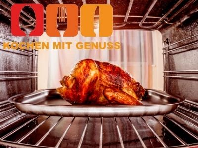 gefuelltes Huhn im Backofen