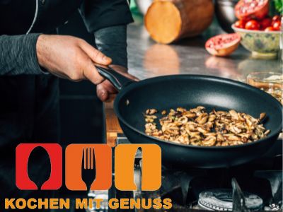 Pilzgerichte aufwaermen auf dem Herd