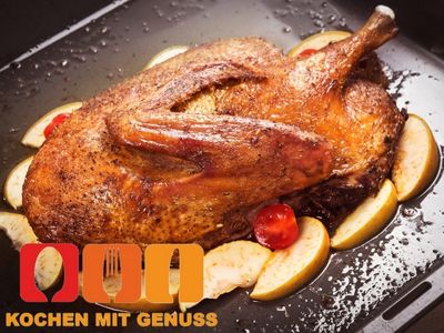Ente aufwaermen die Haut knusprig