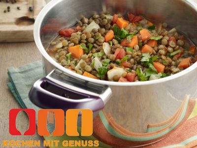 Sous vide Linsen aufwaermen
