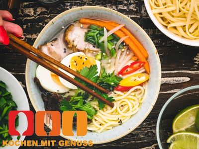Miso Ramen Zutaten mit Haehnchen